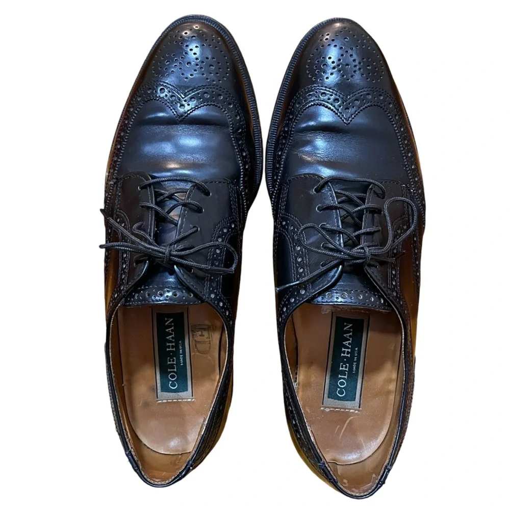Cole Haan Mens Black Leather Loafers Shoes Oxford Brogues Wingtips Classic 10